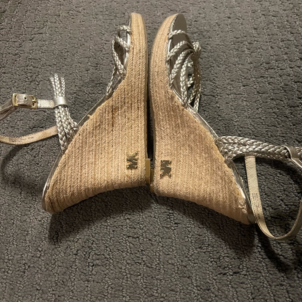 Michael Kors Gold Braided Wedge Sandals - Picture 4 of 7